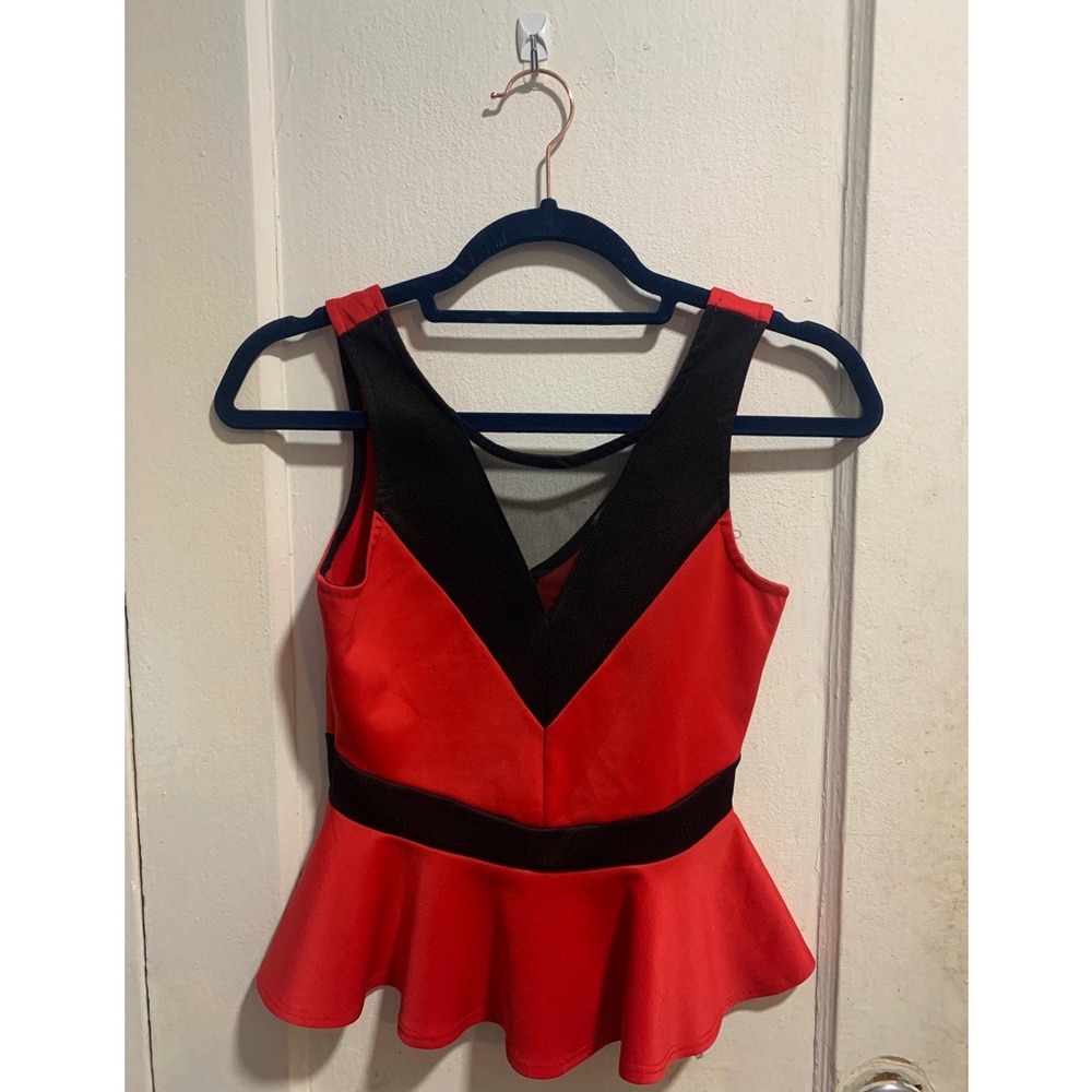 Red and black peplum top